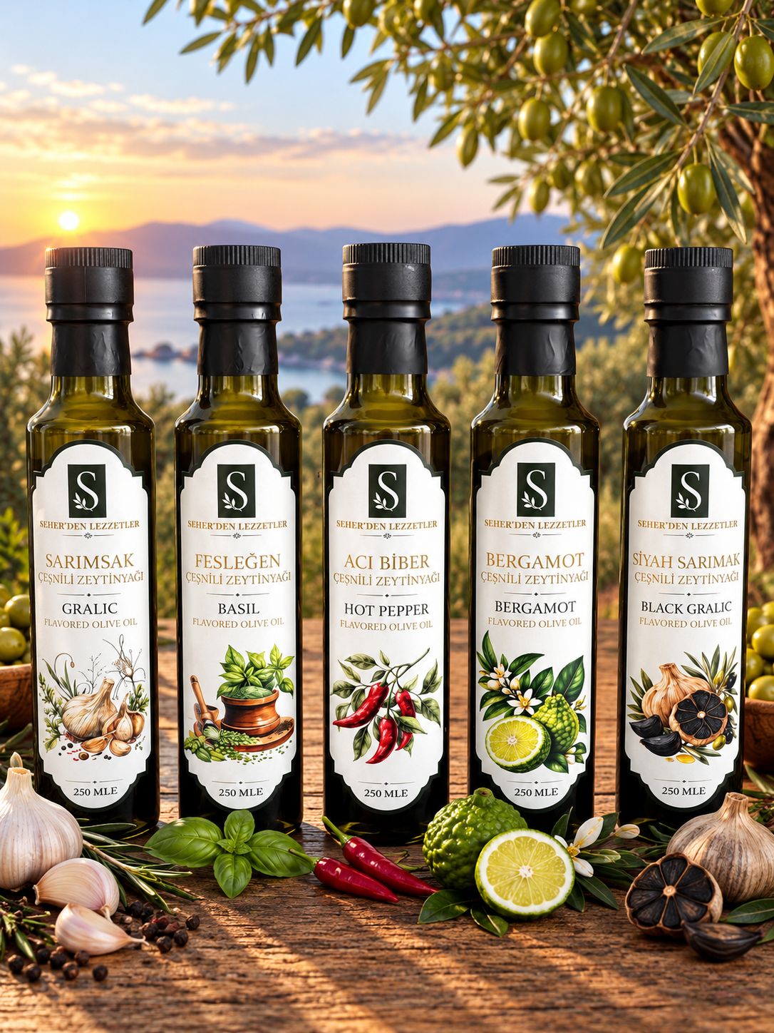 5 Adet Çeşnili Zeytinyağları 250ML