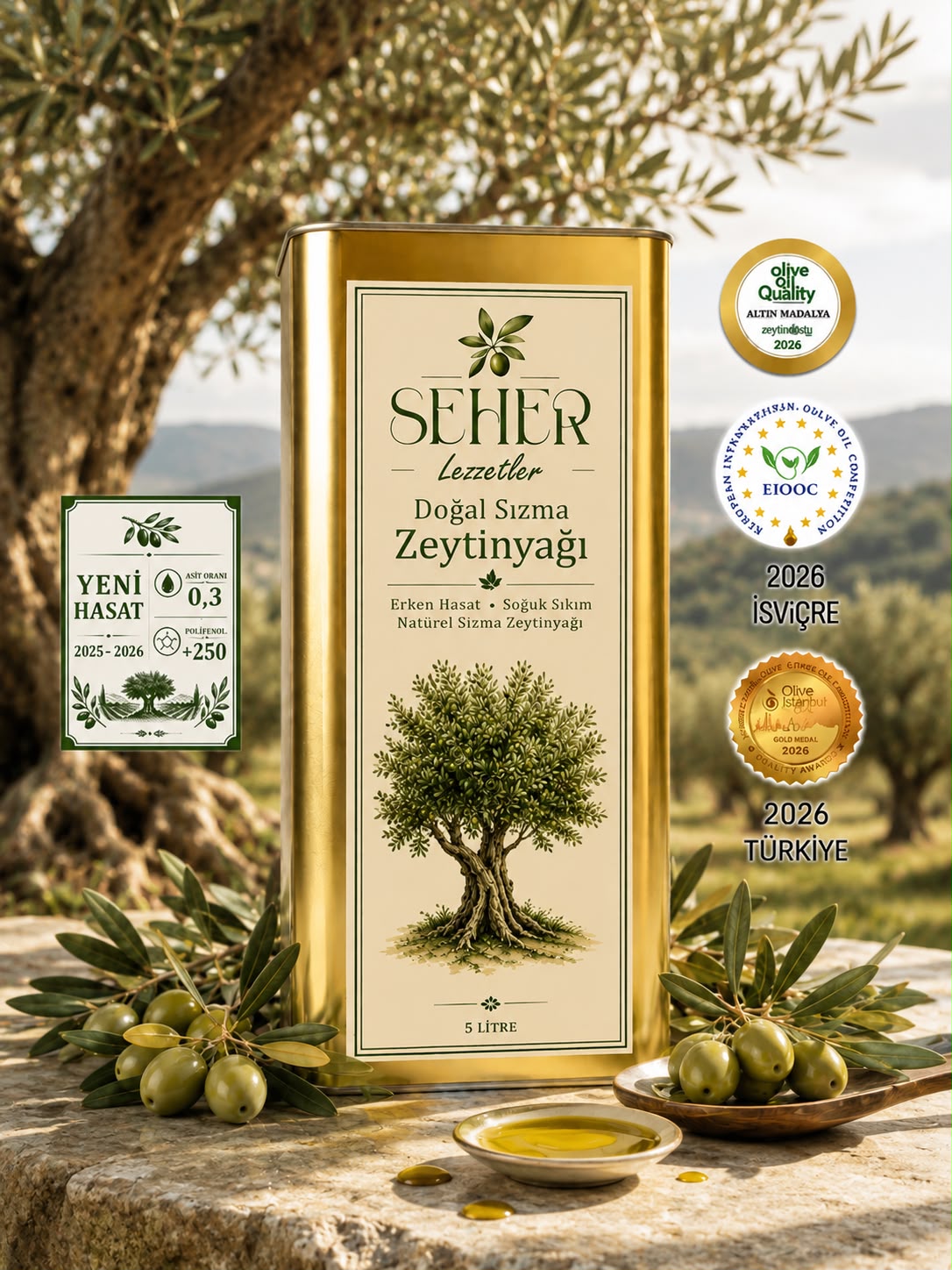 🌿 Muğla Memecik Zeytinyağı | 2025-2026 Hasadı | +250 Polifenol | 5 LT | Yemeklik